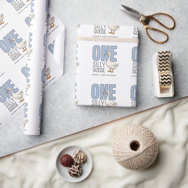 Papel De Regalo Cumpleaños personalizado moderno azul de un ganso  (Artesanía)