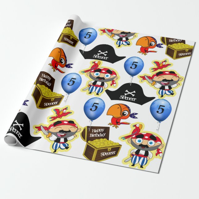 Papel De Regalo Cumpleaños pirata personalizada (Desenrollado)