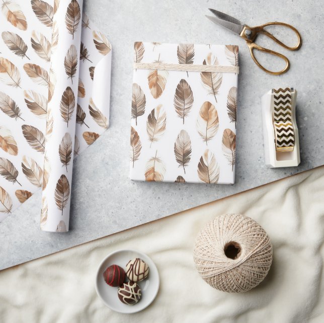 Papel De Regalo Cumpleaños Plumas Crema Marrón Melocotón (Artesanía)