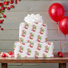 Papel De Regalo Cumpleaños primero rojo a cuadros de cereza del be