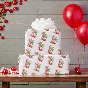 Papel De Regalo Cumpleaños primero rojo a cuadros de cereza del be