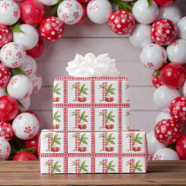 Papel De Regalo Cumpleaños primero rojo gingham de cereza del bebé