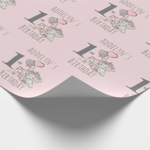 Papel De Regalo Cumpleaños Princesa Elefante Bebé Niña Rosa 1er