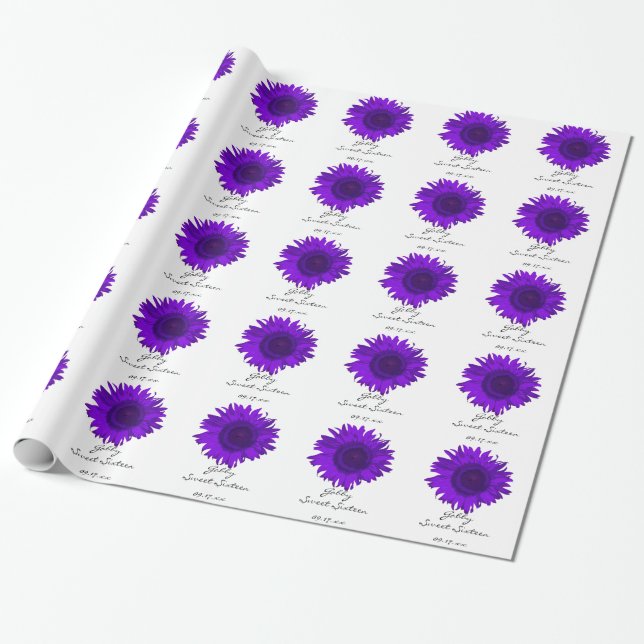 Papel De Regalo Cumpleaños púrpura del dulce 16 de los girasoles (Desenrollado)