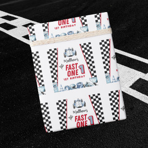 Papel De Regalo Cumpleaños rápido 1er coche de carreras niño