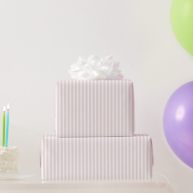 Papel De Regalo Cumpleaños Rayas Blancas Rosadas (Regalos de fiesta)