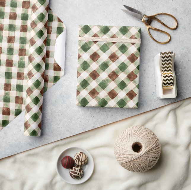 Papel De Regalo Cumpleaños Rayas Crema Marrón Verde (Artesanía)