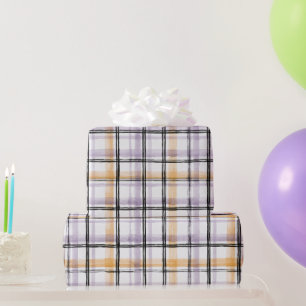 Papel De Regalo Cumpleaños Rayas Crema Negro Naranja Púrpura