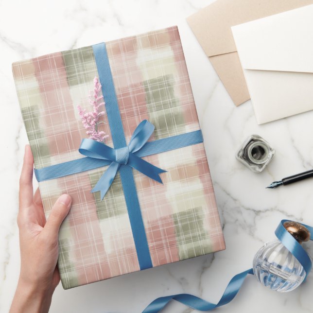 Papel De Regalo Cumpleaños Rayas Cuadros Rosa Menta Crema Chic (Regalar)