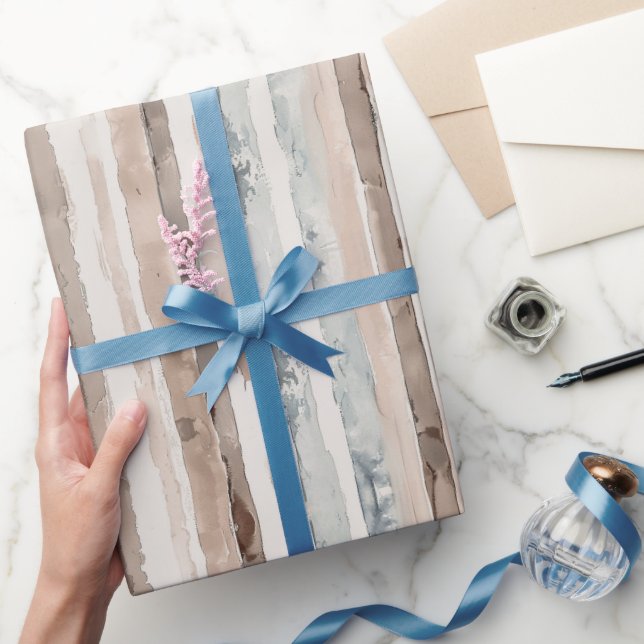 Papel De Regalo Cumpleaños Rayas Marrón Crema Azul (Regalar)
