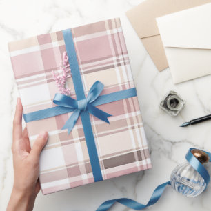 Papel De Regalo Cumpleaños Rayas Marrones Crema Rosa Rubor