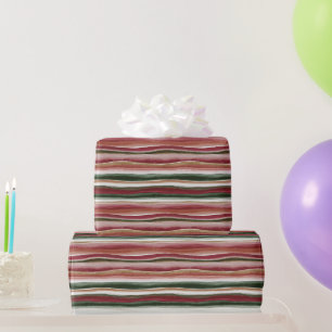 Papel De Regalo Cumpleaños Rayas Rojo Verde Rubor Blanco Dorado
