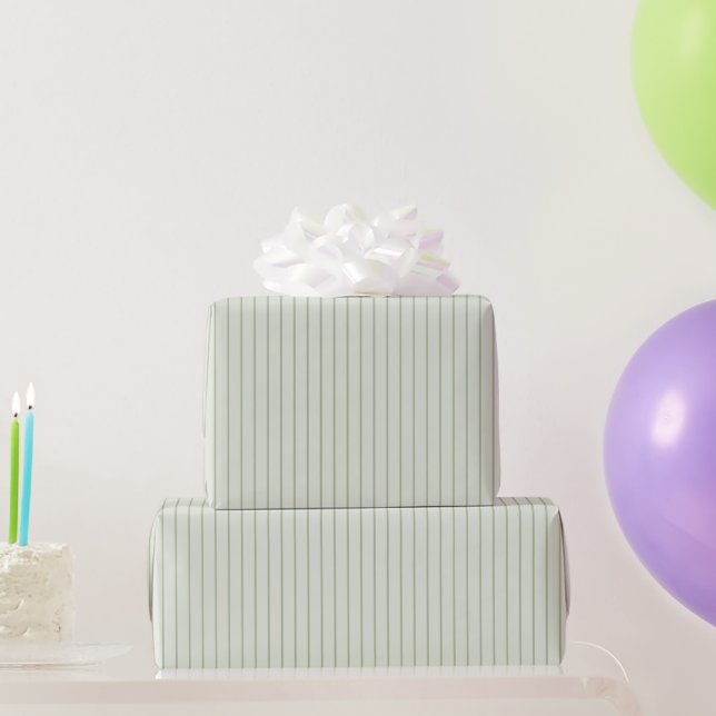 Papel De Regalo Cumpleaños Rayas Verdes Finas de Menta (Regalos de fiesta)