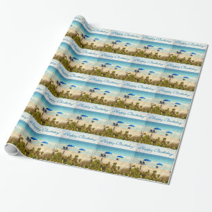 Papel De Regalo Cumpleaños Retro Tropical Beach