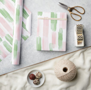 Papel De Regalo Cumpleaños Rojorosa Verde Blanco Rayas