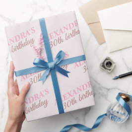 Papel De Regalo Cumpleaños Rosa Beige con Nombre Personalizado Eda