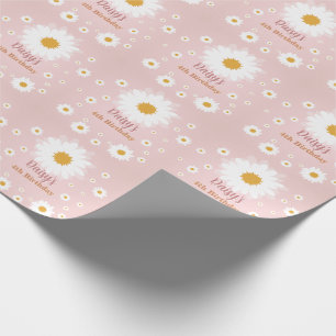 Papel De Regalo Cumpleaños Rosa Daisy de Cualquier Edad