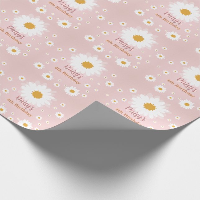 Papel De Regalo Cumpleaños Rosa Daisy de Cualquier Edad (Esquina)