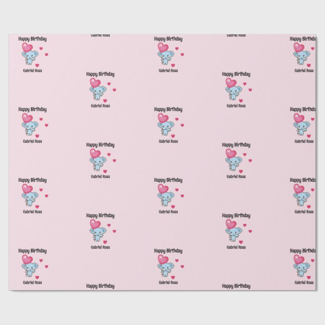 Papel De Regalo Cumpleaños rosa elefante lindo (Superficie plana)