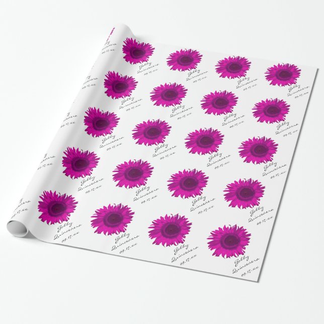 Papel De Regalo Cumpleaños rosado de Quinceanera del girasol (Desenrollado)