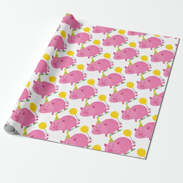 Papel De Regalo Cumpleaños rosado del cerdo (Desenrollado)