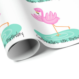 Papel De Regalo Cumpleaños rosado del flamenco de la diversión
