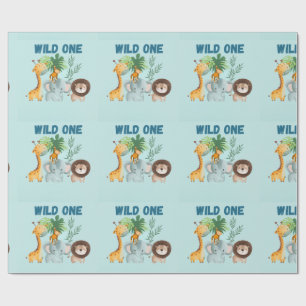 Papel De Regalo Cumpleaños Safari Animals Wild One 