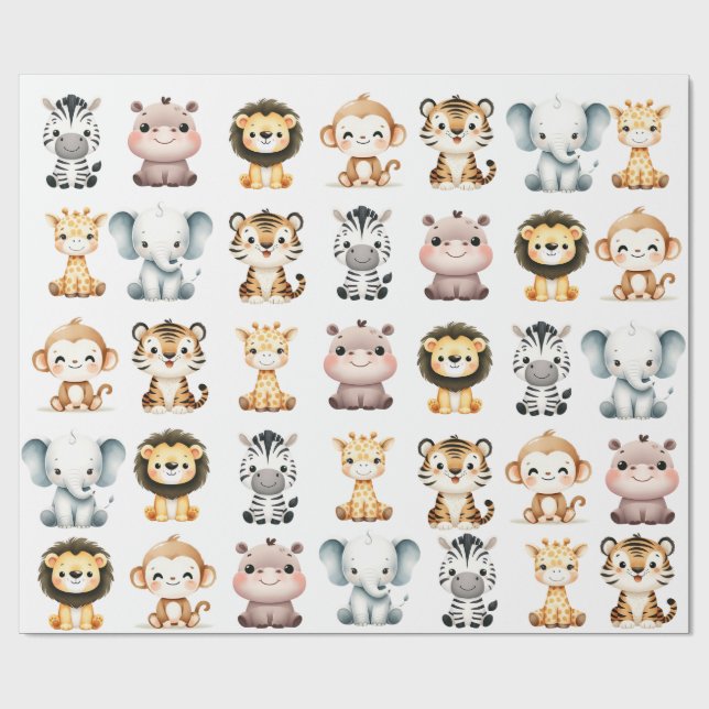 Papel de Regalo Cumpleaños Safari de la Jungla (Superficie plana)