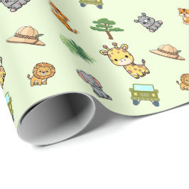 Papel De Regalo Cumpleaños Safari Verde Claro