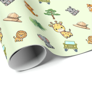 Papel De Regalo Cumpleaños Safari Verde Claro