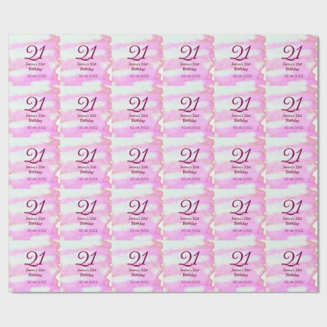 Papel De Regalo Cumpleaños simple nombre fecha verde pastel rosa 2 (Superficie plana)