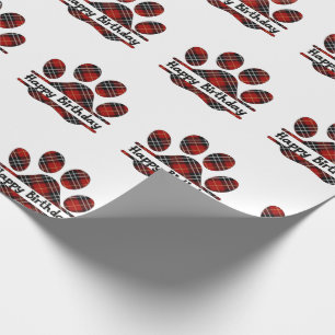 Papel De Regalo Cumpleaños Tartan Plaid Paw Print On White