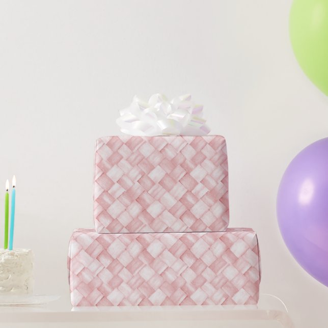 Papel De Regalo Cumpleaños Tejido de Canasta Rosa Bonito (Regalos de fiesta)