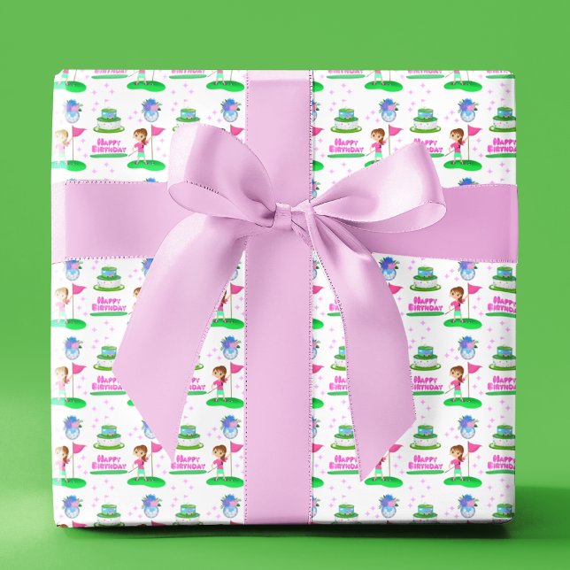 Papel De Regalo Cumpleaños Temático de Golf de Chica Chibi Adorabl (Subido por el creador)