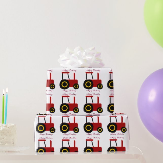 Papel De Regalo Cumpleaños Tractor Rojo (Regalos de fiesta)