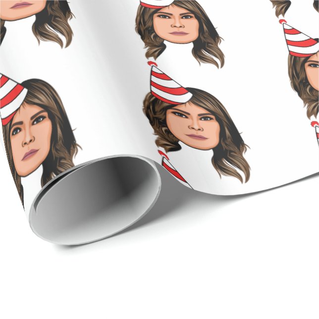 PAPEL DE REGALO CUMPLEAÑOS TRUMP DE MELANIA (Esquina del rollo)