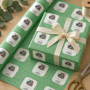 Papel De Regalo Cumpleaños verde Acuarela Un Pato Afortunado Niño