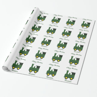 Papel De Regalo Cumpleaños verde del tren