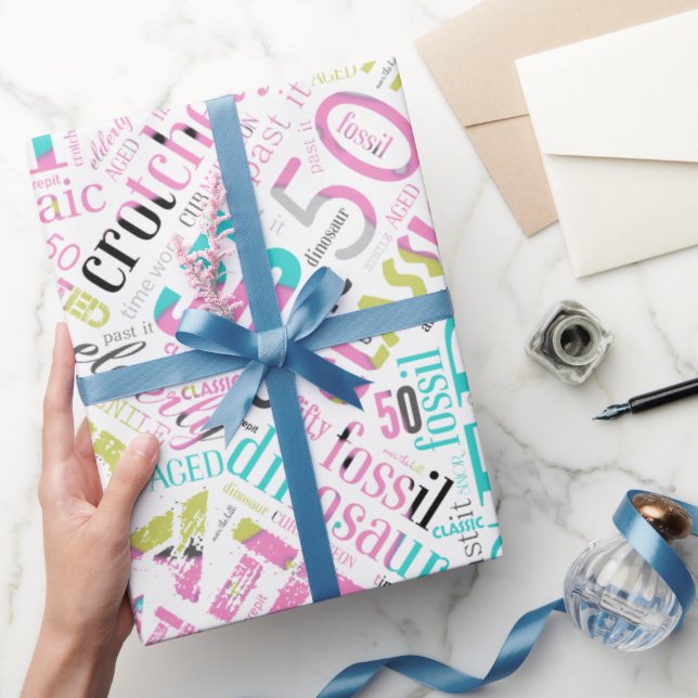 Papel De Regalo Cumpleaños Word Cloud Cincuenta ID266 Rosa (Regalar)