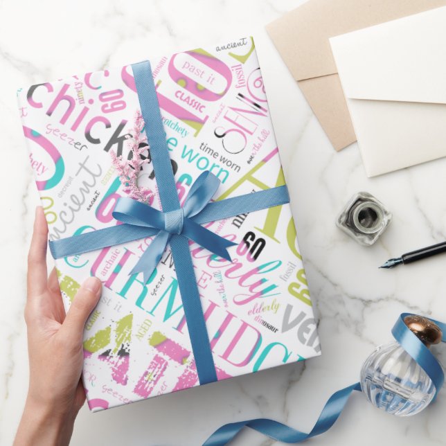 Papel De Regalo Cumpleaños Word Cloud Sesenta ID266 rosa (Regalar)