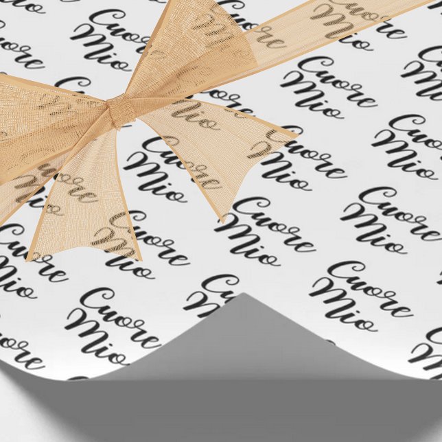Papel De Regalo Cuore Mio (My heart) Chic Black Script Repeat (Cuore Mio (My Heart) Chic Black Script Italian Gift Wrapping Paper)