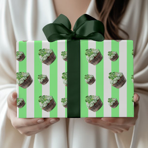 Papel De Regalo Cupcake a rayas vintage verde menta y trébol
