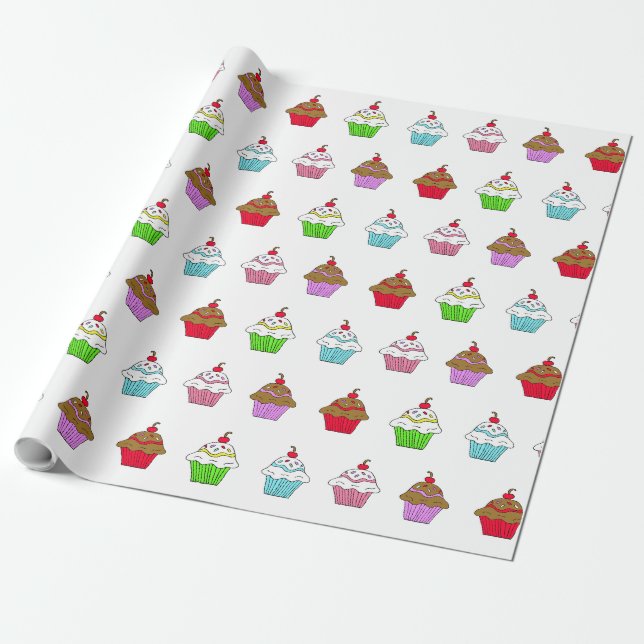 Papel De Regalo Cupcake Colorido Caprichoso (Desenrollado)
