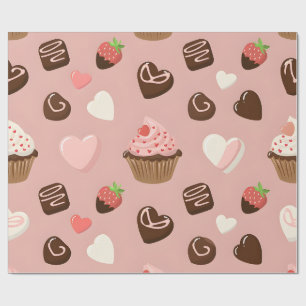 Papel De Regalo Cupcake de Chocolate con Corazón envoltura de San