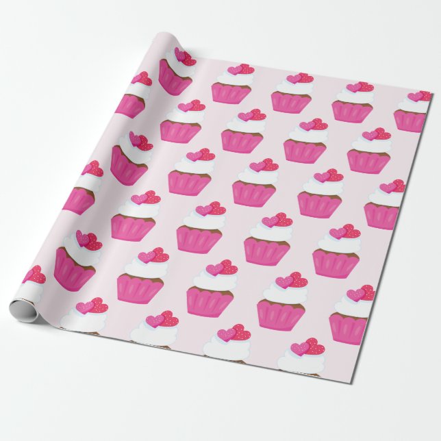 Papel De Regalo Cupcake de Corazón Rosa Regalo de San Valentín (Desenrollado)