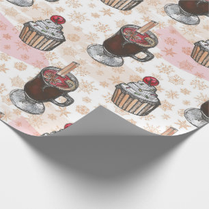Papel De Regalo Cupcake de Navidad acuarela dibujado a mano
