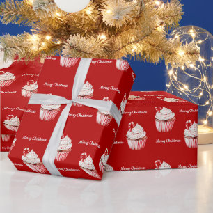 Papel De Regalo Cupcake de Navidad con Bastón de Caramelo