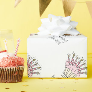 Papel De Regalo Cupcake rosa personalizado con dibujo de velas de 