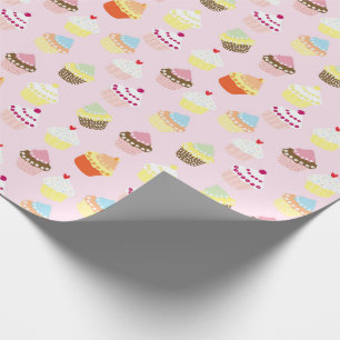 PAPEL DE REGALO CUPCAKES DE DIBUJO ROSA