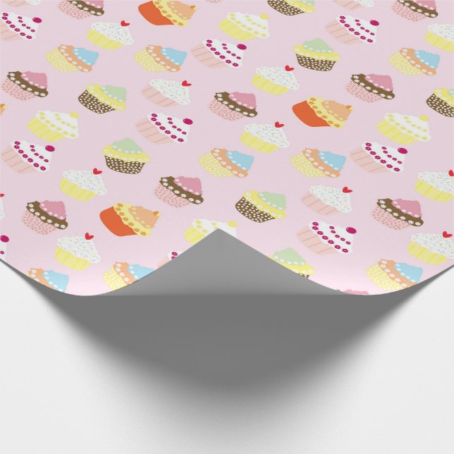 PAPEL DE REGALO CUPCAKES DE DIBUJO ROSA (Esquina)